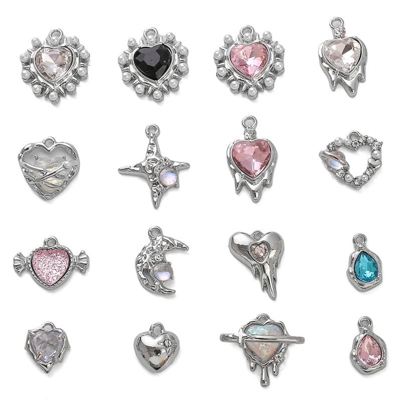 Подвеска из алмазного сплава в форме сердца, звезды и луны, ожерелье, браслет, серьги, аксессуары для ювелирных изделий своими руками