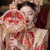 32CM Vintage Chinese Wedding Decorative Fans Wedding Bride Round Fans Photography Ornaments Home Decor Art Craft Fans