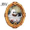 Cute Ghost Oil Painting Magnets Vintage Halloween Fridge Magnet, Retro Gold Frame Refrigerator Decoration Decorative Magnetic Photo Frames with Strong