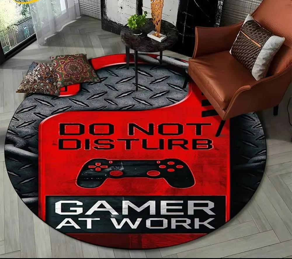 Cartoon Game Controller Round Carpet Non Slip Circle Child Play Mat Washable Rugs for Gamer Bedroom Decor Entrance Doormats