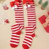 Christmas Green Red Women Cotton Stocking Striped Over The Knee Bowknot Long Socks