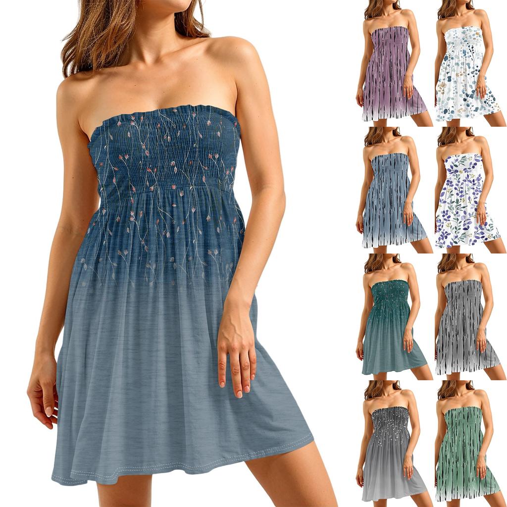 Tube Dress For Women,Cute Sexy Off Shoulder  Print Sleeveless Dress