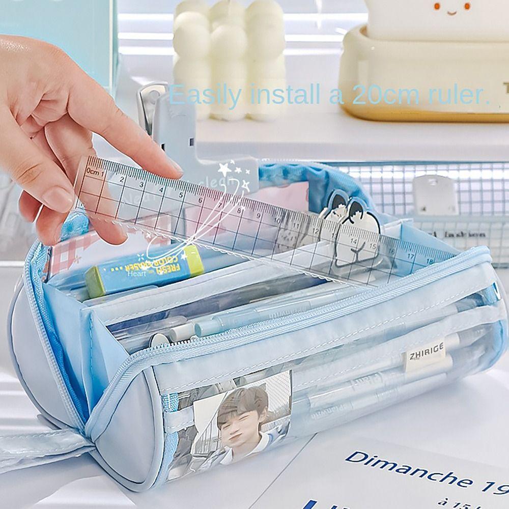 8 LAYERS Pen Bag Transparent Window Stationery Organizer Portable Pencil Case Student Gift