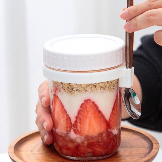 350 мл чашка для овса на ночь с ложкой и крышкой герметичный стеклянный контейнер для завтрака для овсянки, салата, йогурта, экологически чистая многоразовая чашка