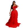 Women Elegant Off Shoulder Sleeveless Mesh Feather Strapless Bridal Maxi Long Dress Host Wedding Bride Bridesmaids Party Gowns