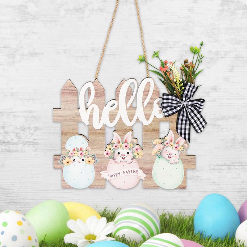Happy Easter Wooden Sign Wooden Rabbit Egg Easter Wall Decor Rustic Fence Easter Sign Welcome Door Hanger Ornaments For Home