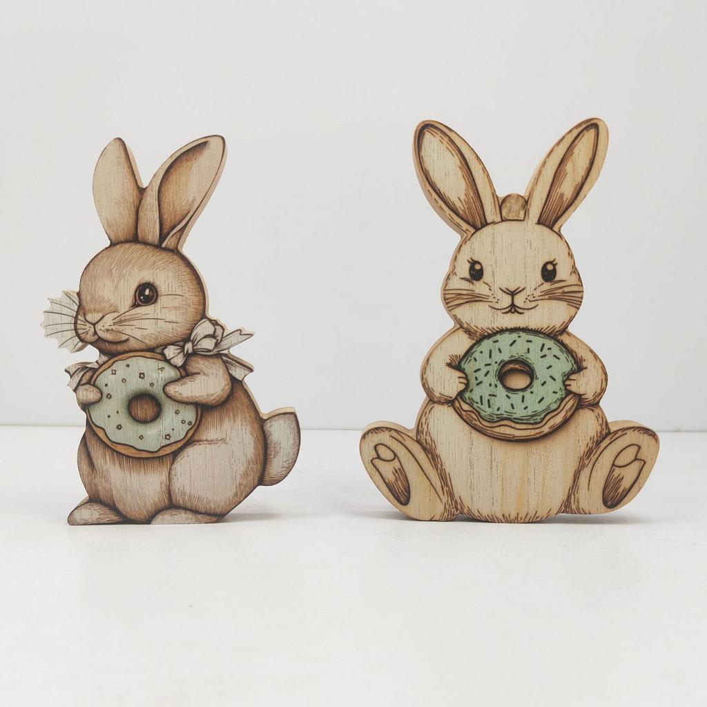 Wooden Easter Bunny Tiered Ornaments Rustic Cute Party Favors