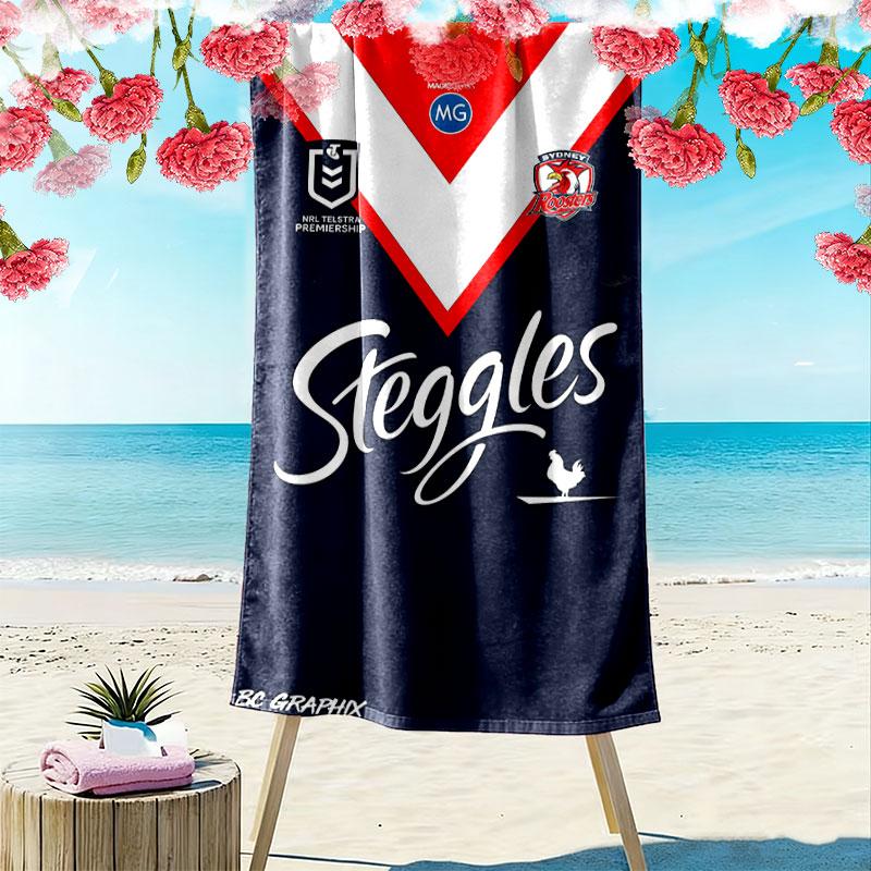 Go Sydney Roosters Print Beach Towel, Large Soft Quick Dry Towel for Beach Camping Swimming