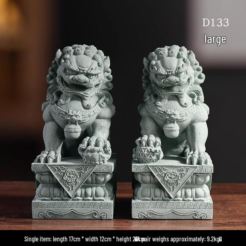 Chinese Green Sandstone & White Marble Lion Ornaments for Fish Tank Decoration