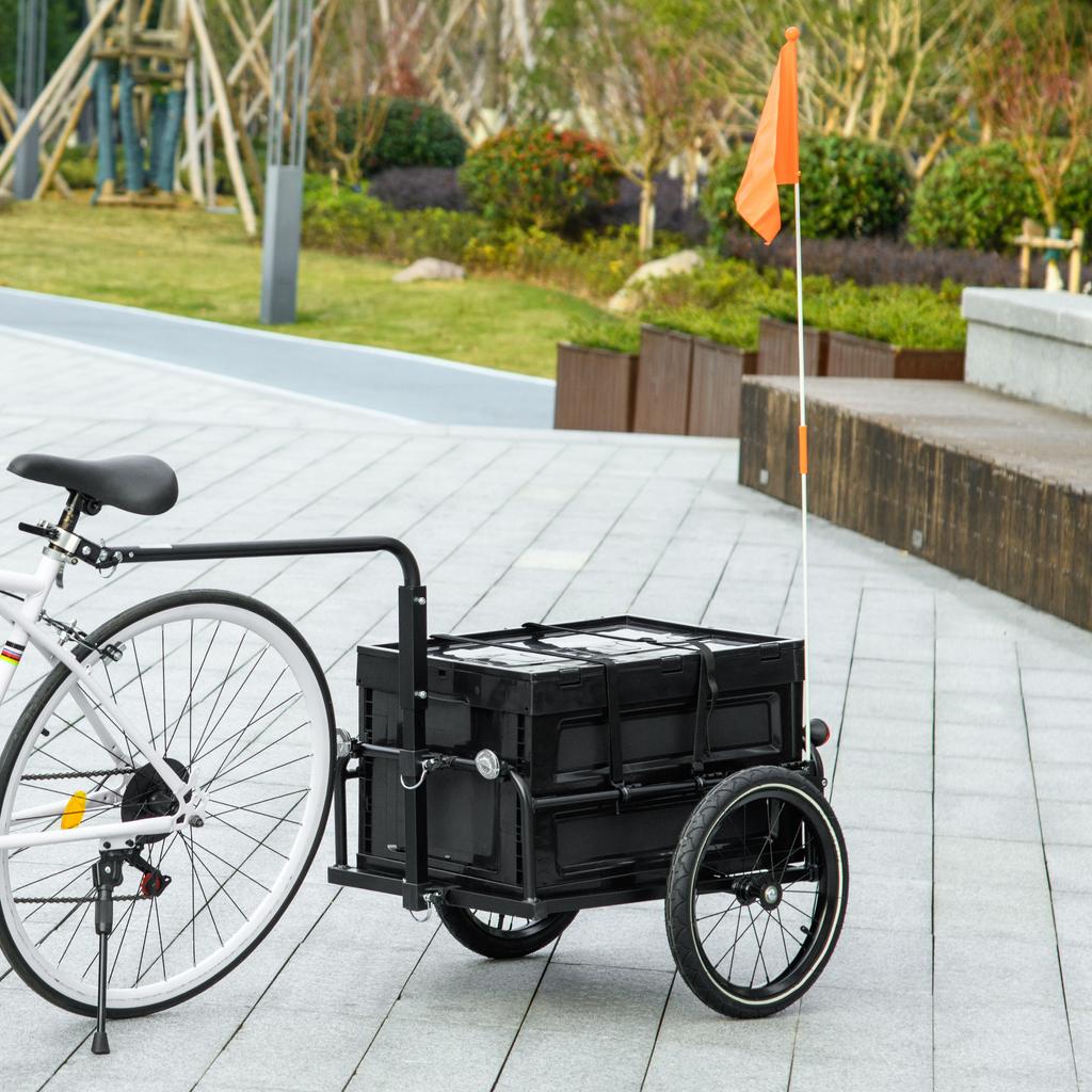 Bicycle Trailer, 65 L Storage Box, Safety Reflectors, Max Load 40 kg, Black