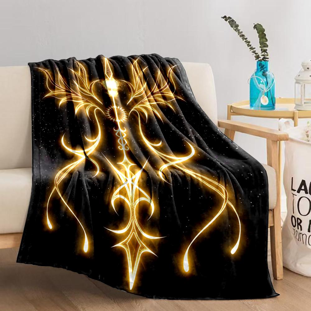 Glowing Golden Abstract Sword Design Area blanket with Starry Background blanket, suitable for use in the bedroom, living room, on the sofa