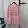 Splicing Mesh Three-dimensional Flower Knitted Sweater Top Autumn and Winter New Design Sweet Sweater Pullover Woman