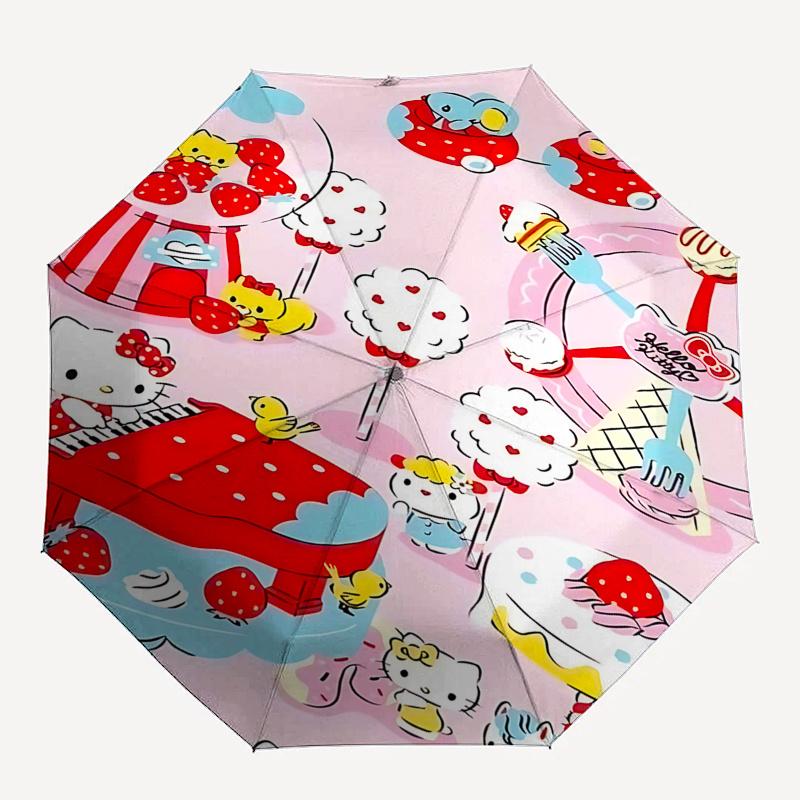 1pc Hello Kitty Strawberry Festival Automatic Opening/Closing Umbrella - Portable Three-Fold Design with 8-Bone Iron Frame, Outdoor Umbrella for Fans,