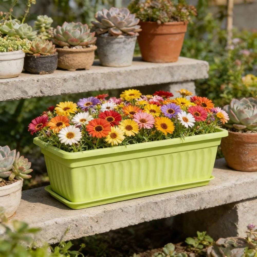 Plastic Garden Planter Colorful Vegetable Planting Container Quality Rectangular Flower Pot Patio