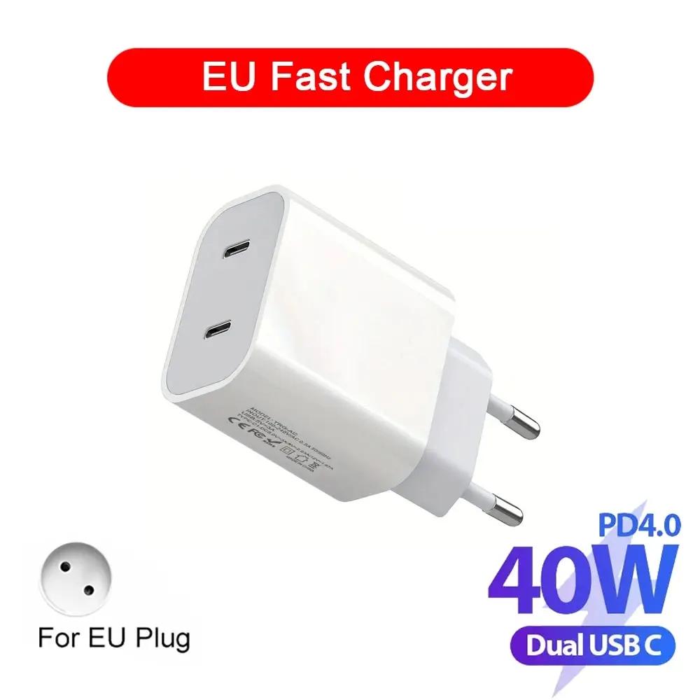 Зарядное устройство PD 40 Вт Двойное USB C Зарядное устройство для быстрой зарядки QC3.0 Зарядное устройство для мобильного телефона Адаптер питания для iPhone 16 15 14 Xiaomi Настенное зарядное устройство