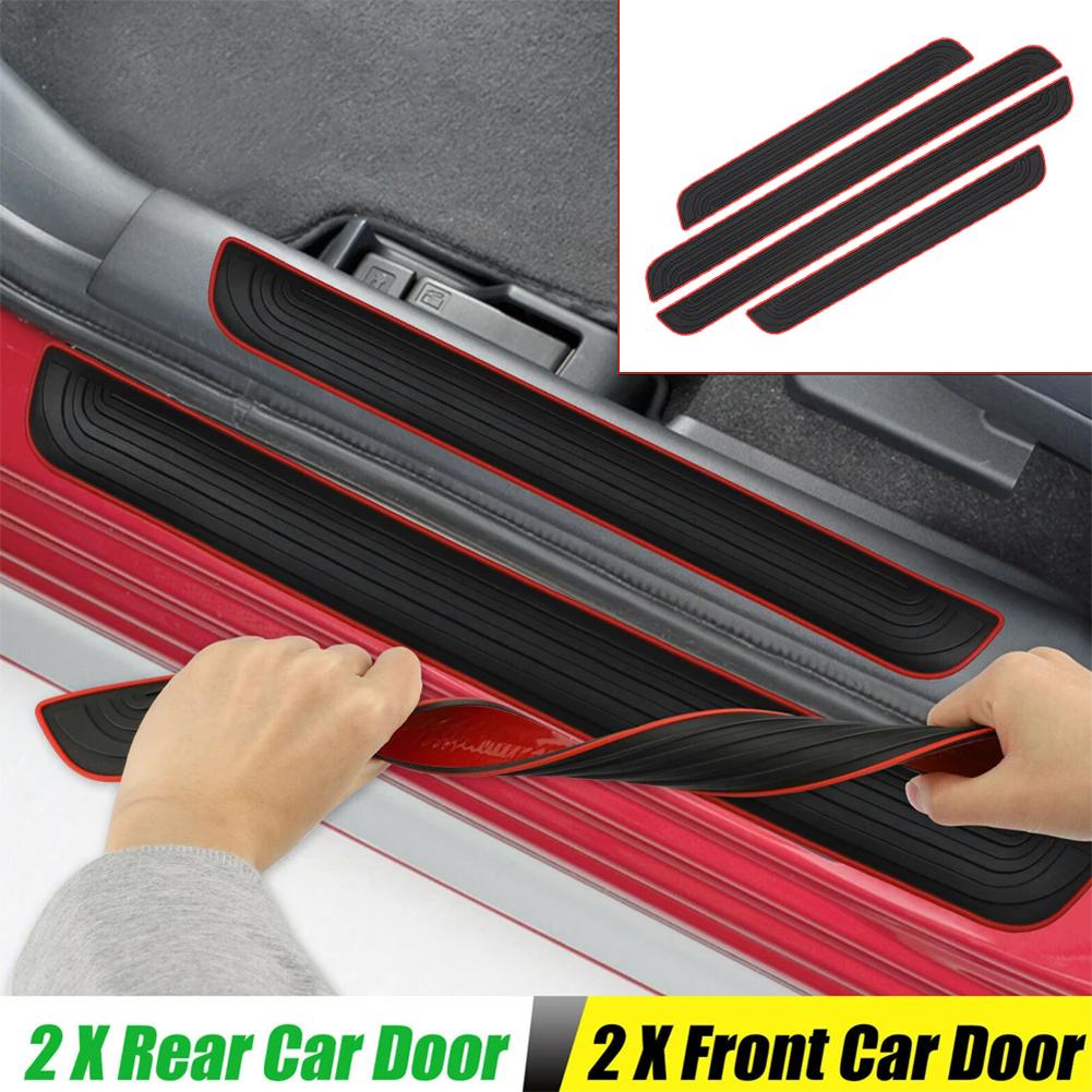 4pcs Rubber Car Door Sill Scuff Covers Black Door Panel Guards Protector Trim Anti-scratch Exterior Parts Car Decor Accessories