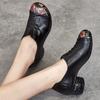 Women's Shoes Round Head Thick Heel Soft Bottom Single Shoes Head Cowhide Leather Shoes