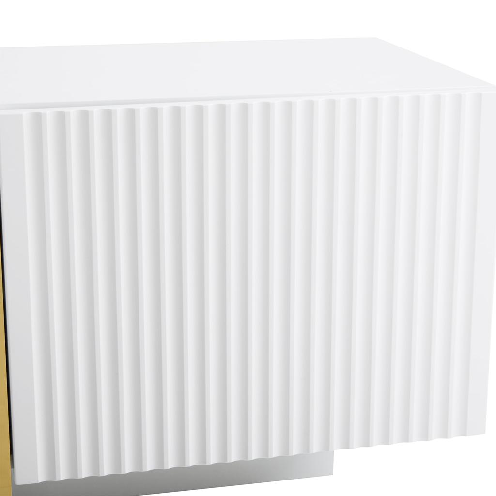 2 Türen, 2 Schubladen, 2 offene Fächer, TV-Regal Fernseher bis zu 80 Zoll, Moderner TV Board Lowboard Wohnzimmer, Esszimmer, Weiß, 190cm