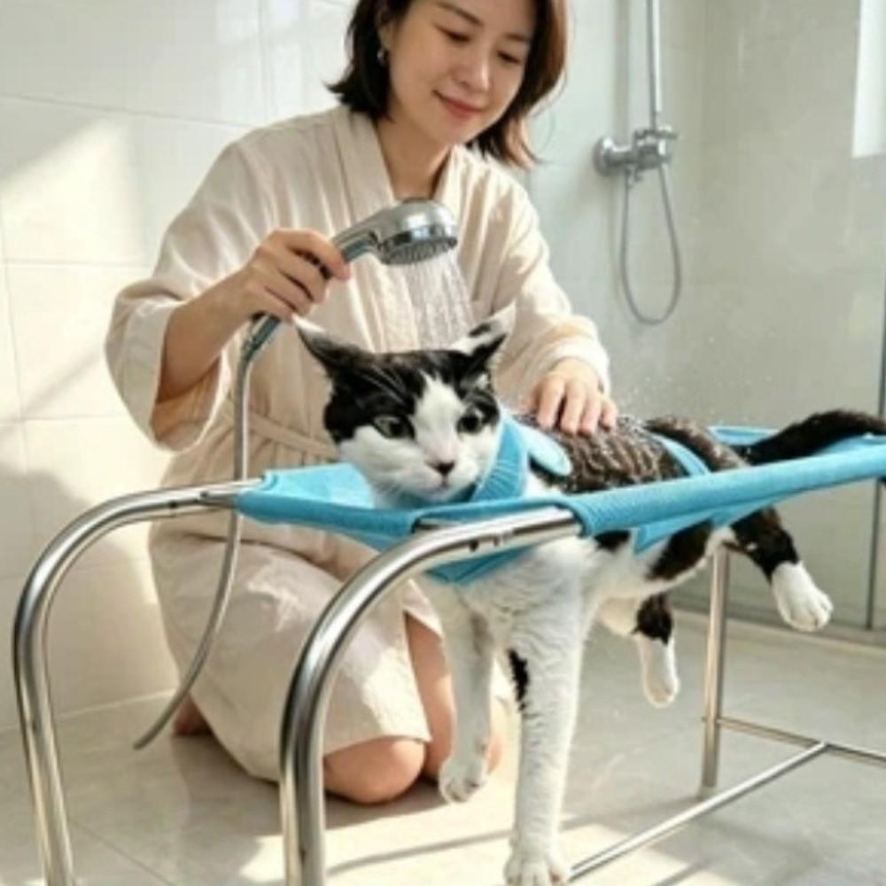 Folding Dog Grooming Table 6-Hole Pet Washing Station Cat Bathing Restraint Rack Picking Ears