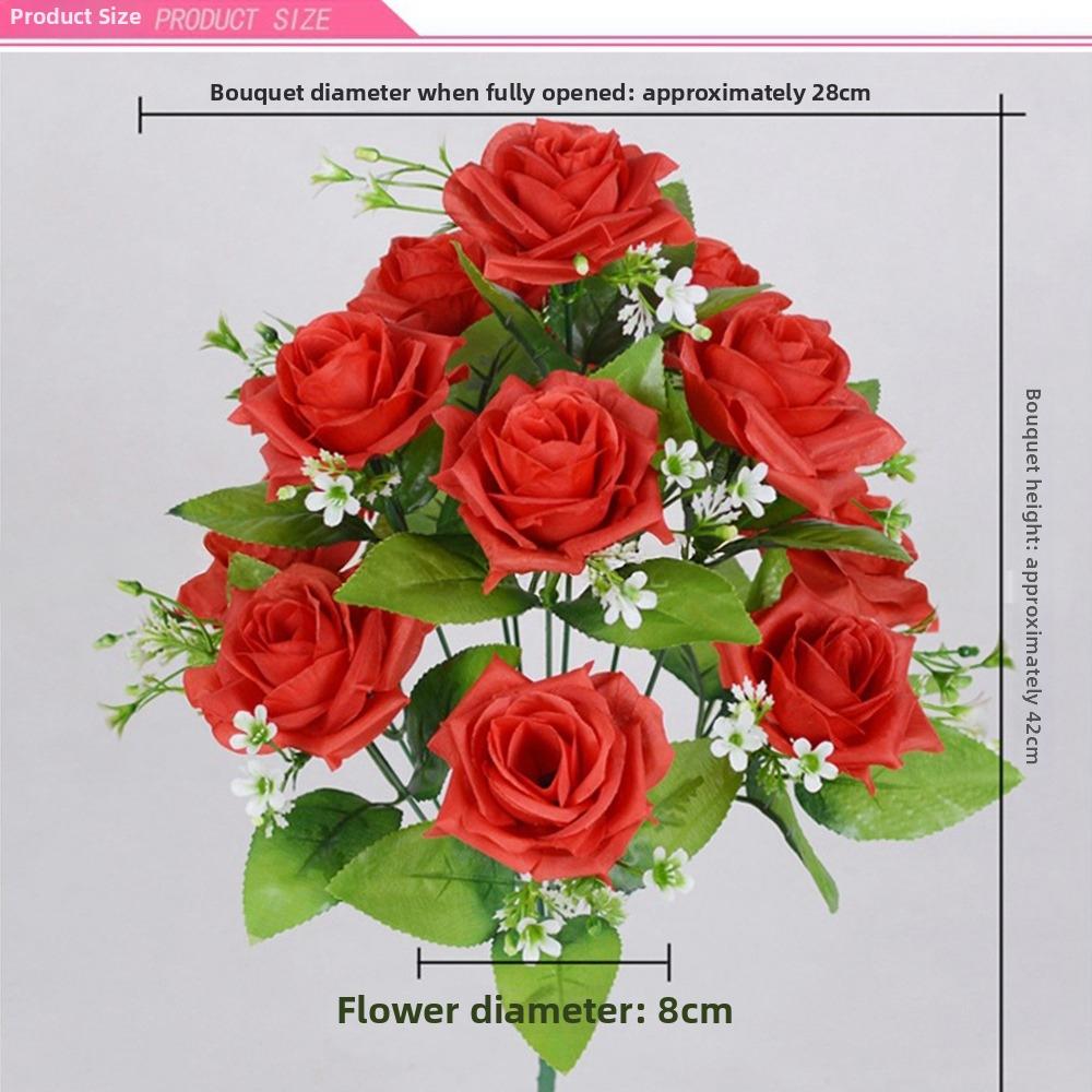 12 Heads Real Happy Silk Flower Mini Rolled Edge Fake Rose Flowers Bouquet Plastic Photography Photo Gift