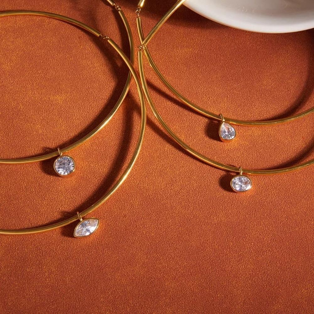 Gold Plated Pendant Necklace Stainless Steel Neck Collar Retro Neck Chain Fashion Jewelry