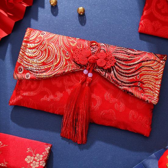 Chinese Red Envelope Embroidered Satin Cash Envelope Lucky Money Envelope Pocket for Wedding Spring Festival Banknotes Gift