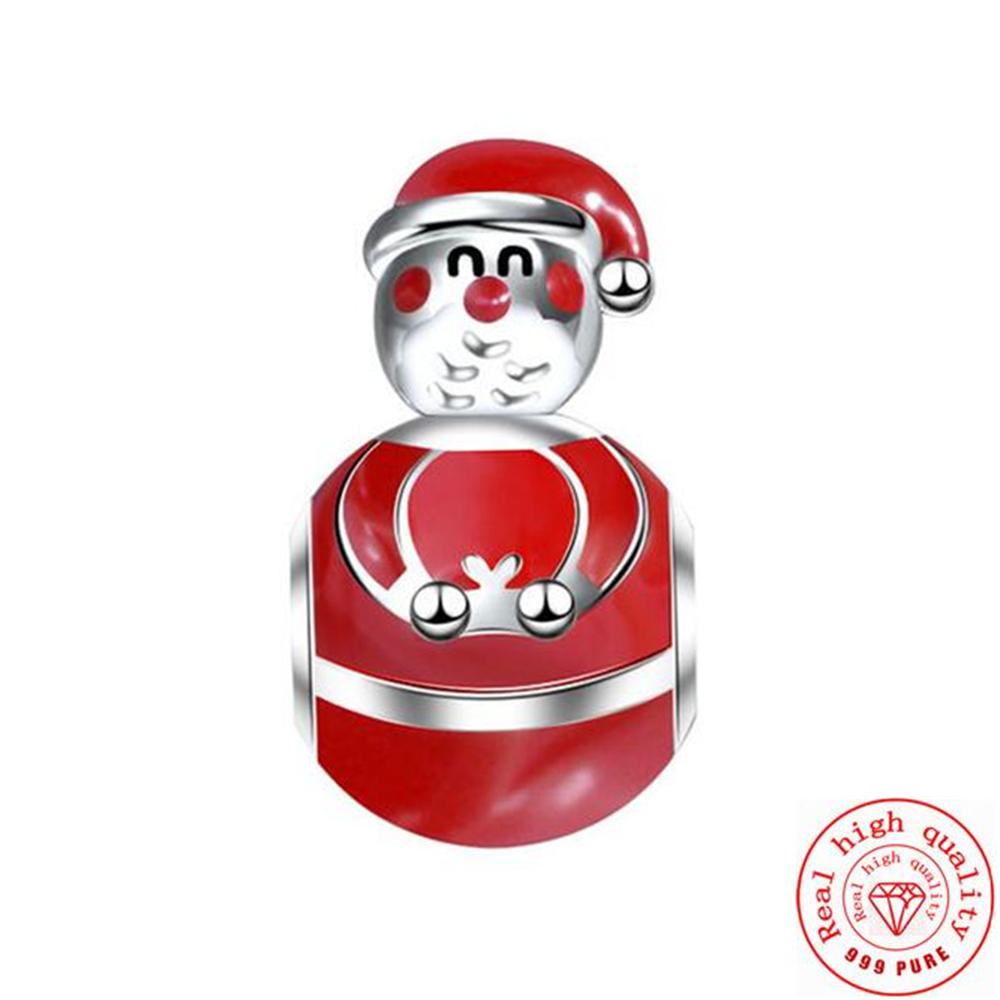 925 Серебряный Пряничный Человечек Носок Санта-Елки Подвеска Снеговик Из Бисера Подходит Оригинальный Браслет Женский Рождественские Изящные Ювелирные Изделия