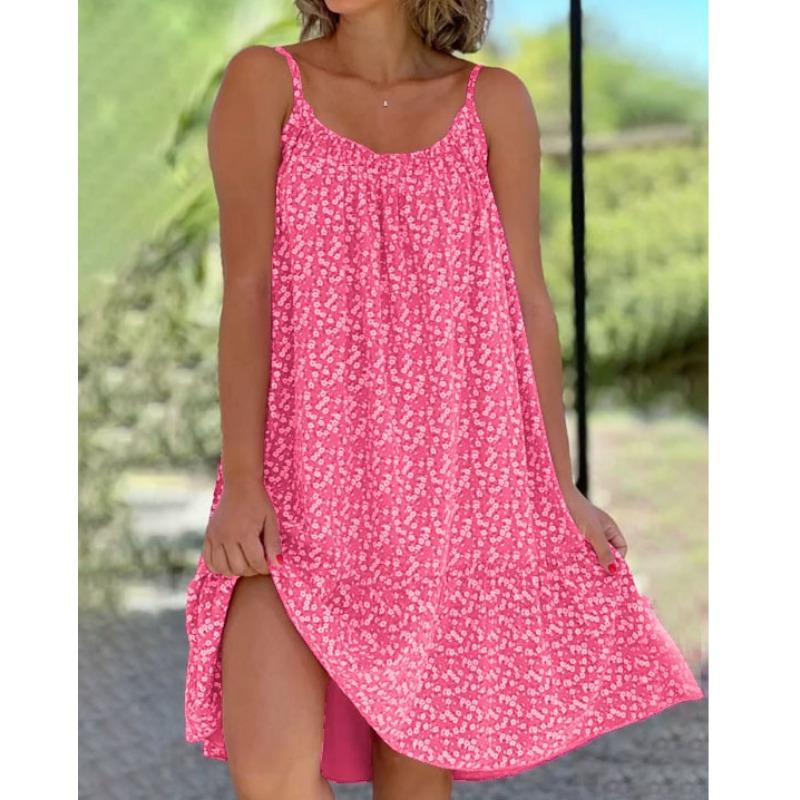 VEZFAA Женская мода лето весна однотонный принт без рукавов одно плечо свободная талия повседневные платья