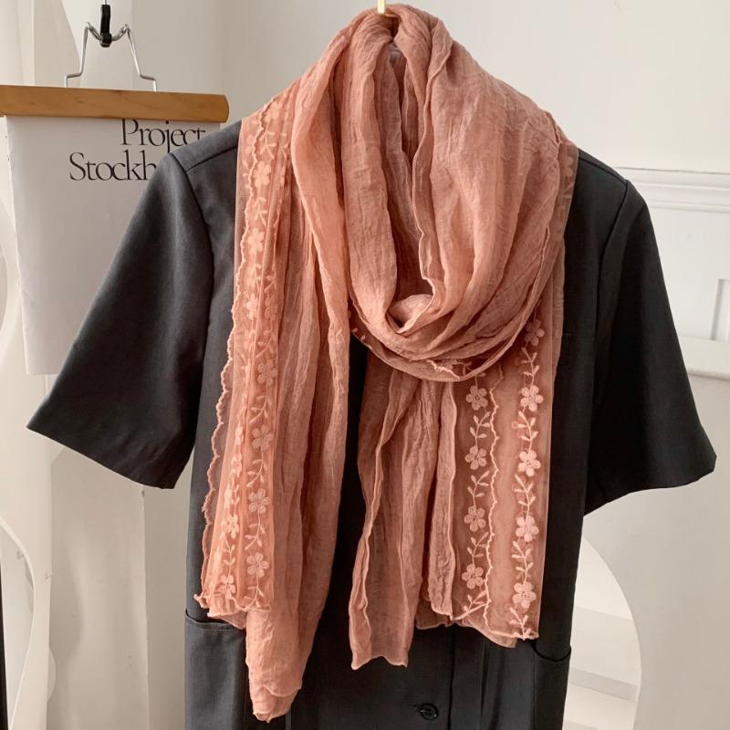 Cotton and Linen Scarf Atmosphere Lace Embroidered Scarf Silk Scarf Fashion Versatile Literary Scarf Small Shawl