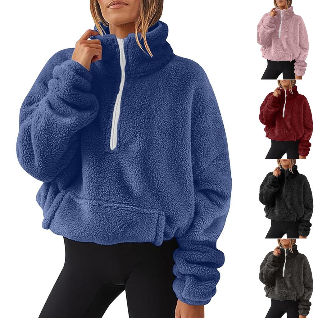 Женская плюшевая толстовка, женская модная повседневная толстая толстовка с капюшоном и карманом на молнии с длинными рукавами