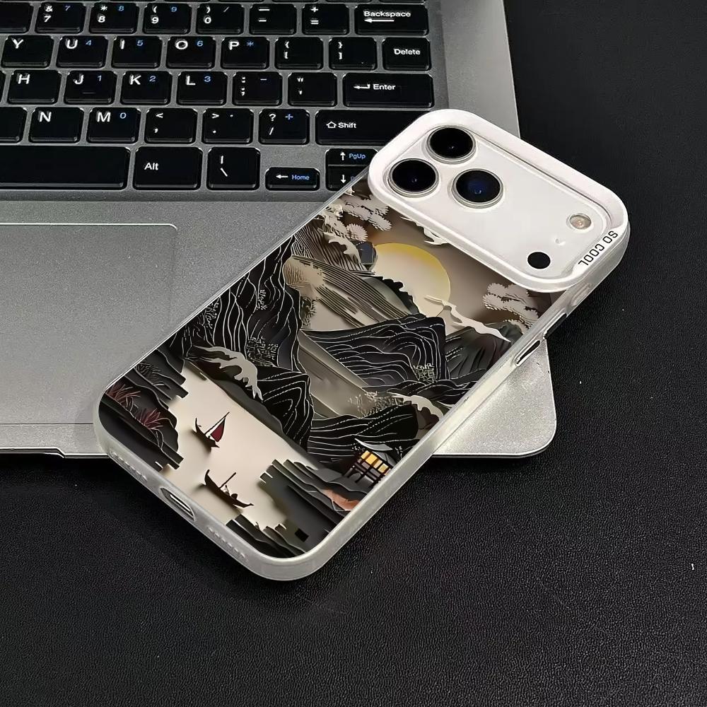 Чехол для телефона "Горы и реки" для iPhone 17 16 15 14 13 12 11 Pro/ Max/Plus ударопрочная задняя крышка защита от отпечатков пальцев