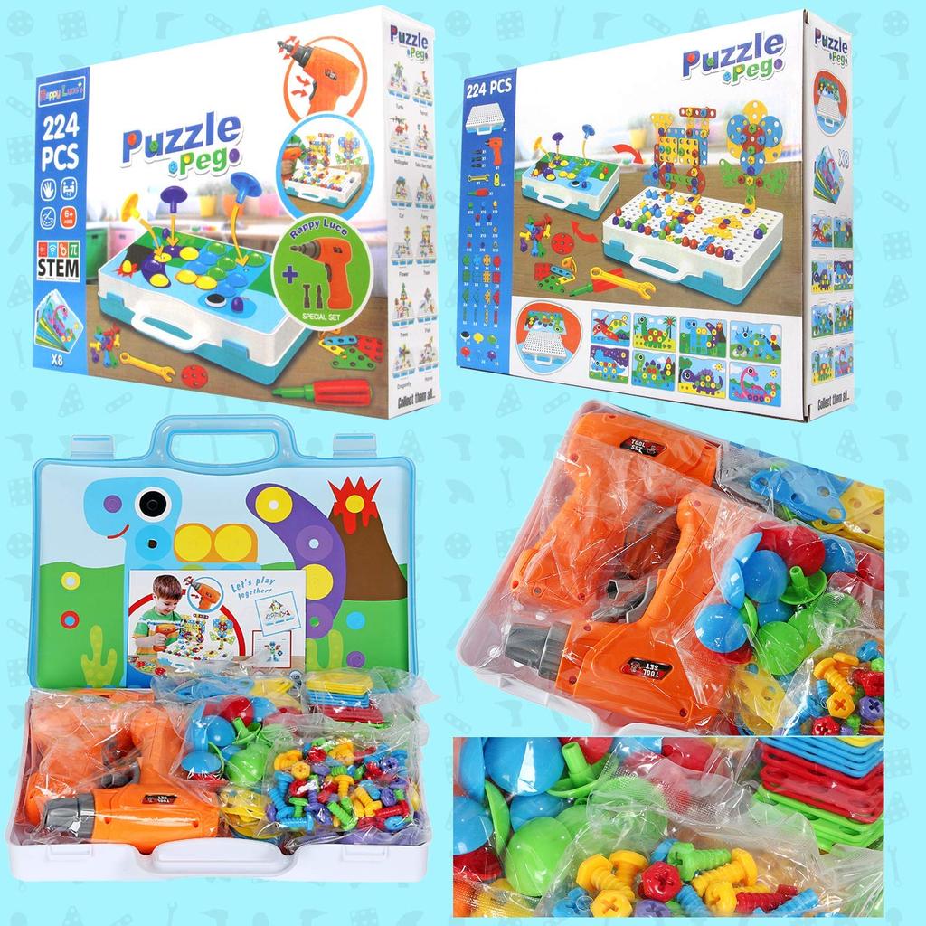 2 электрические игрушки Rappy Luce, развивающие игрушки для мальчиков, сделай сам, плотницкие работы, динозавр, подарок на день рождения, Рождество, STEM, 3D-головоломка, колышек, 236 сверл!