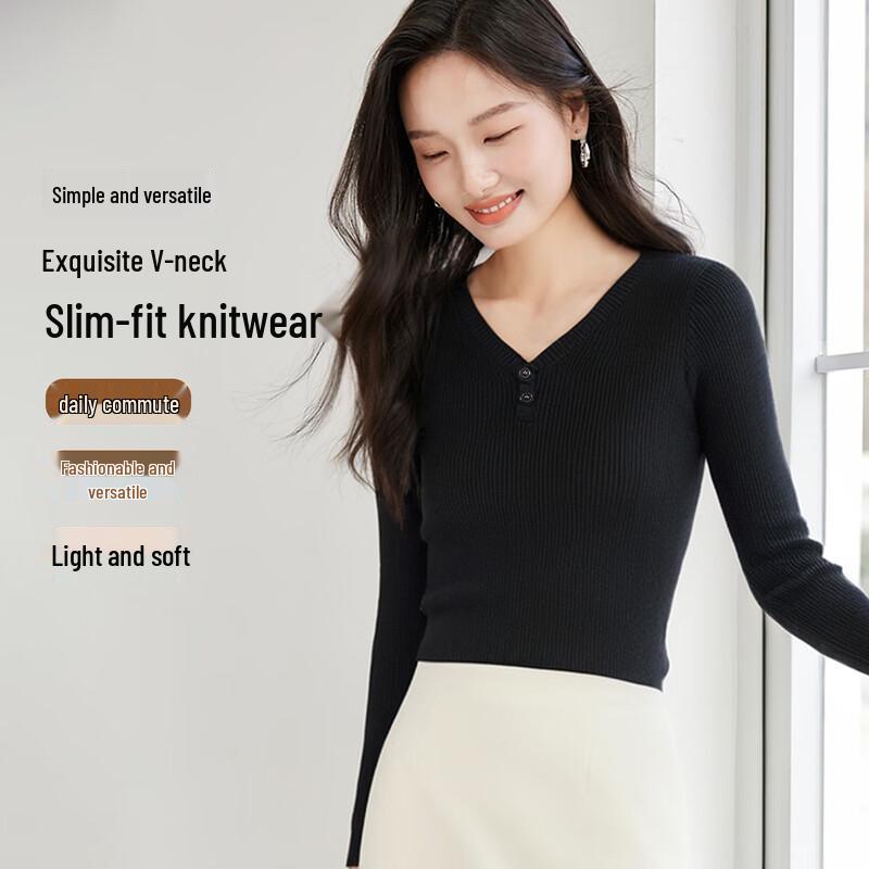 Handu Yishe Women's Slim-Fit V-Neck Knit Pullover Sweater