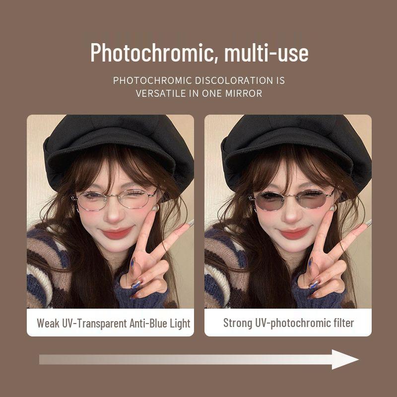 Овальная серебристая маленькая оправа, фотохромные очки от синего света для близорукости, совместимые с рецептом, литературный дизайн для простого лица