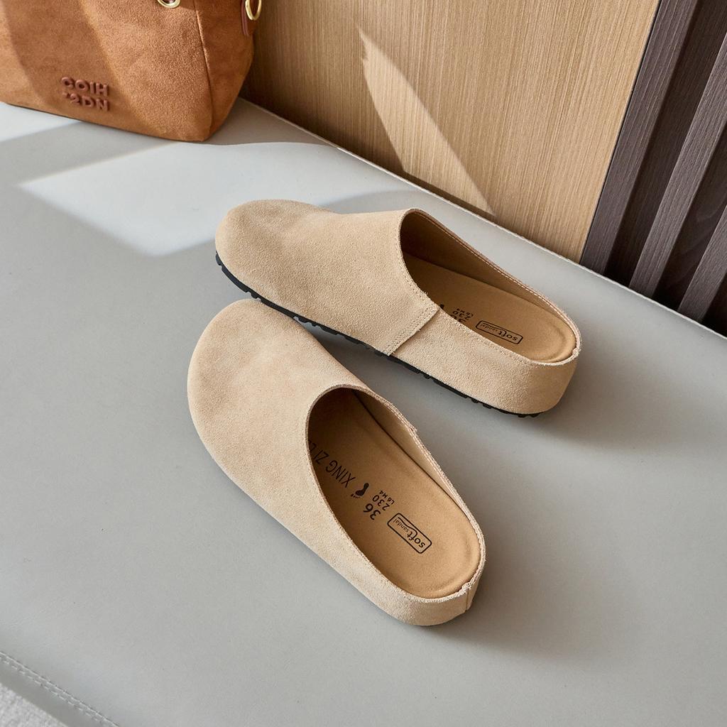 Cowhide Version~ Genuine Leather Birkenstocks, Women's Bag Head, Thick-soled Half-slippers, Lazy People Wear One Pedal, Inner Height-increasing