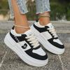 Mix Color Thick Bottom Sneakers Women 2025 Autumn Round Toe Stitching Decoration Lace Up Sneakers Non Slip Sports Shoes