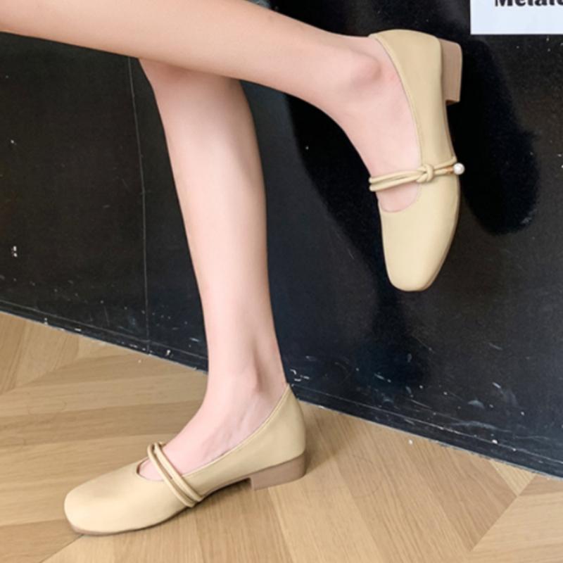 New Women's Boat Shoes Square Toe Leather Shoes Low Heels Pumps Slip On Mary Janes Shoes for Female Basic Zapatos Mujer