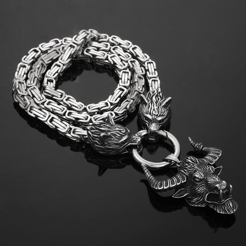 Ожерелье из нержавеющей стали с головой волка викингов, кулон с головой быка, ожерелье в стиле хип-хоп, панк, мужские украшения из нержавеющей стали