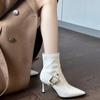 Autumn Winter Pointed Toe Women Ankle Boot Fashion Belt Buckle Thick High Heels Shoes Modern Short Booties