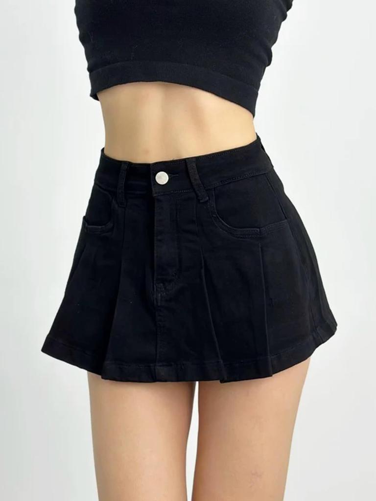 Syvent Denim Korean Mini Short Denim 12F523 Skirt, Culottes, Style, High-Waisted, Skirt, Slimming, Pants, A-Line Skirt, Stylish, Leg-Lengthening