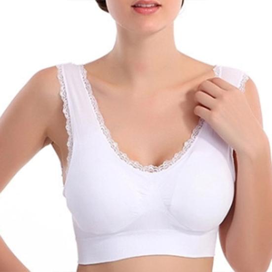Solid Color Women Lace Trim Seamless Padded Wire Free Bra Crop Top Underwear