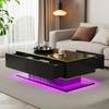 Modern LED Coffee Table with High Gloss, 100 cm Long, Gold Decoration, 3 Drawers & USB LED Light Strip (Adapter/Power Bank Required)