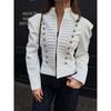 Womens Vintage Napoleon Style Stand Collar Jacket With Frog Buttons Slim Fit Elegant Retro Outerwear
