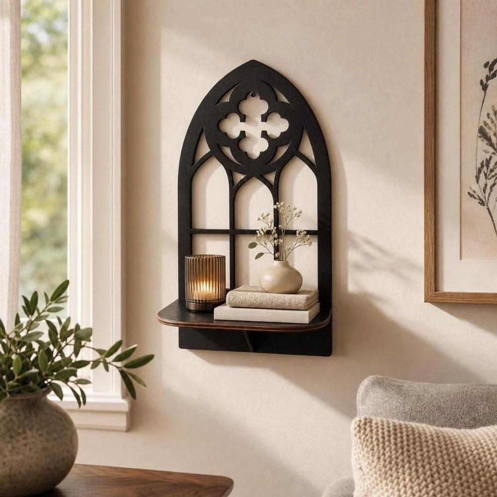 Hollow Out Wall Storage Shelf Gothic Style Wall Mounted Shelf Wall Hanging Decor Home Decor