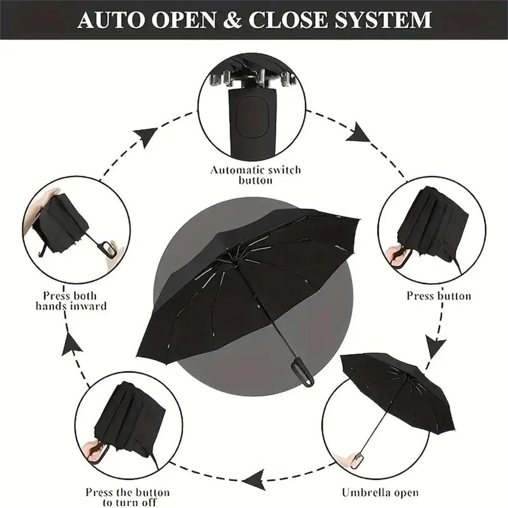 Automatic Folding Umbrella, Portable Rain Umbrella with Loop Buckle, Windproof & Waterproof Umbrella for Men & Women