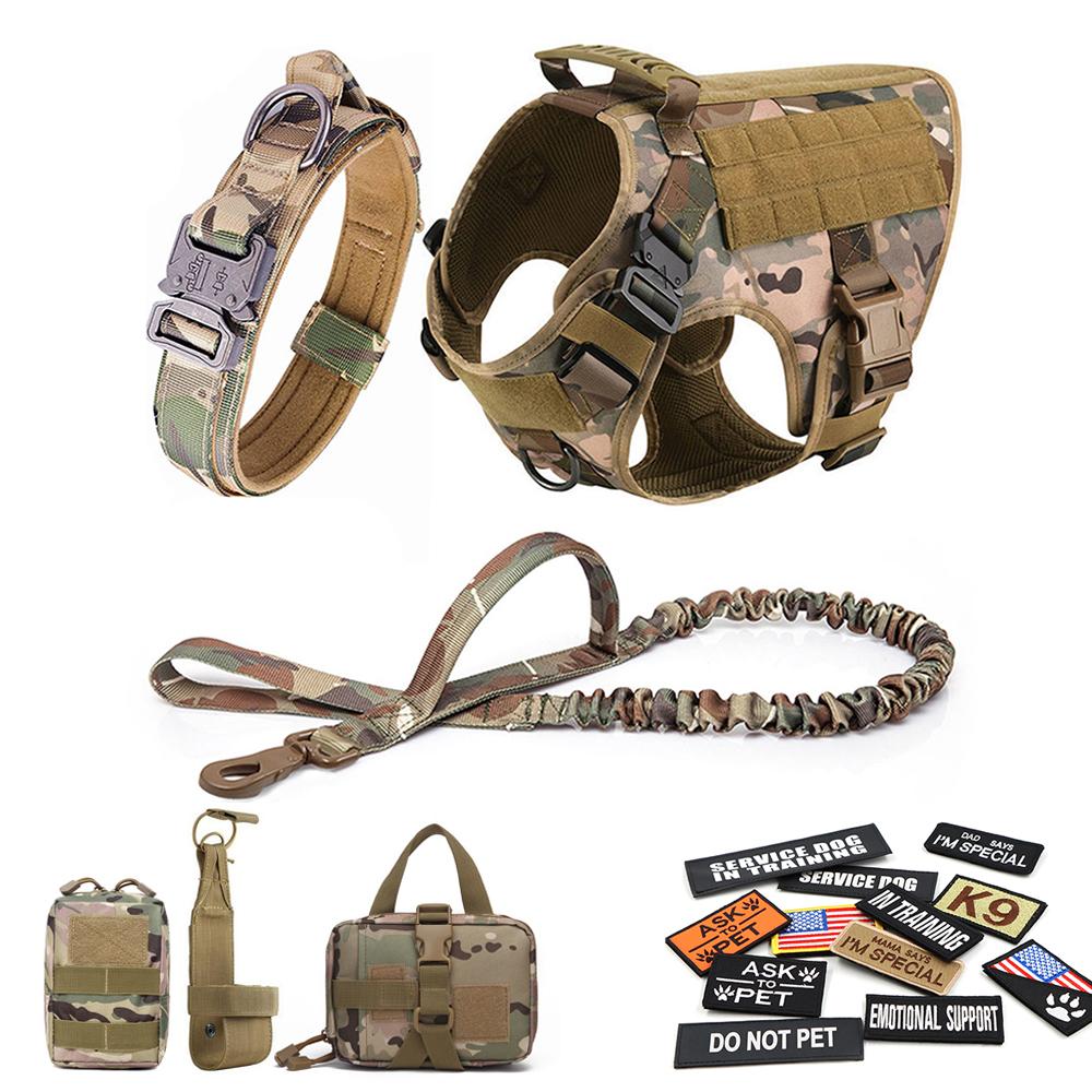 Military Large Dog Harness Collar Leash Bags Patches Set Pet Malinois Training Vests Tactical K9 Dogs Harnesses Accessories