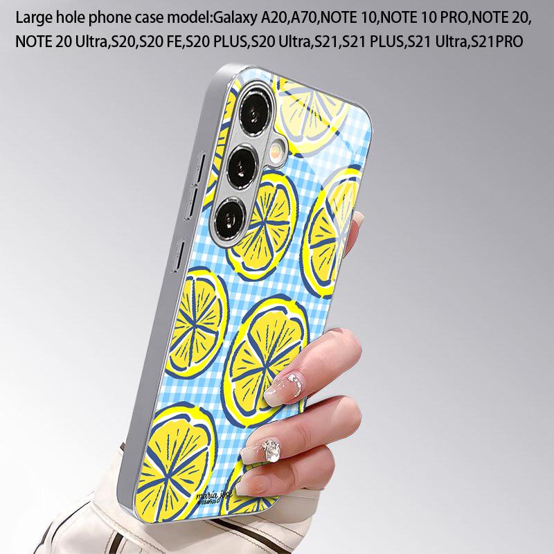 Клетчатый чехол для телефона с рисунком лимонов, 2D, для Samsung S26 S25 S24 S23 S22 S21 S20 A56 A36 A16 - Гальванизированная стеклянная защитная крышка