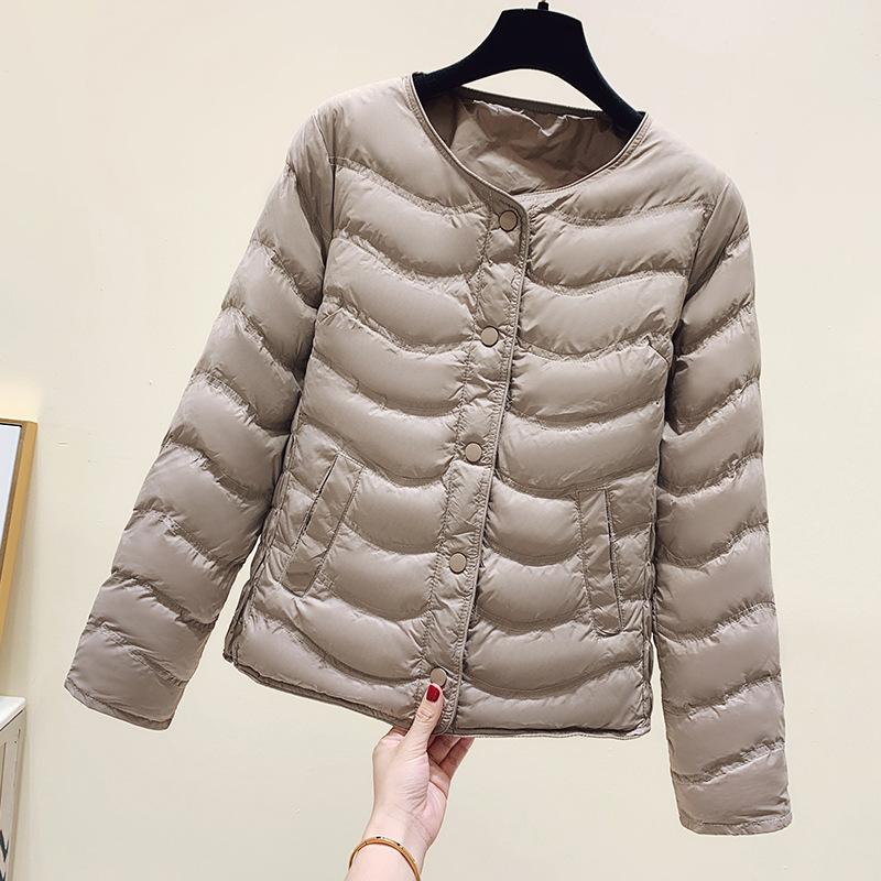 Inner Pot Warm and Lightweight Cotton Jacket for Women's Autumn and Winter Round Neck Short Cotton Jacket