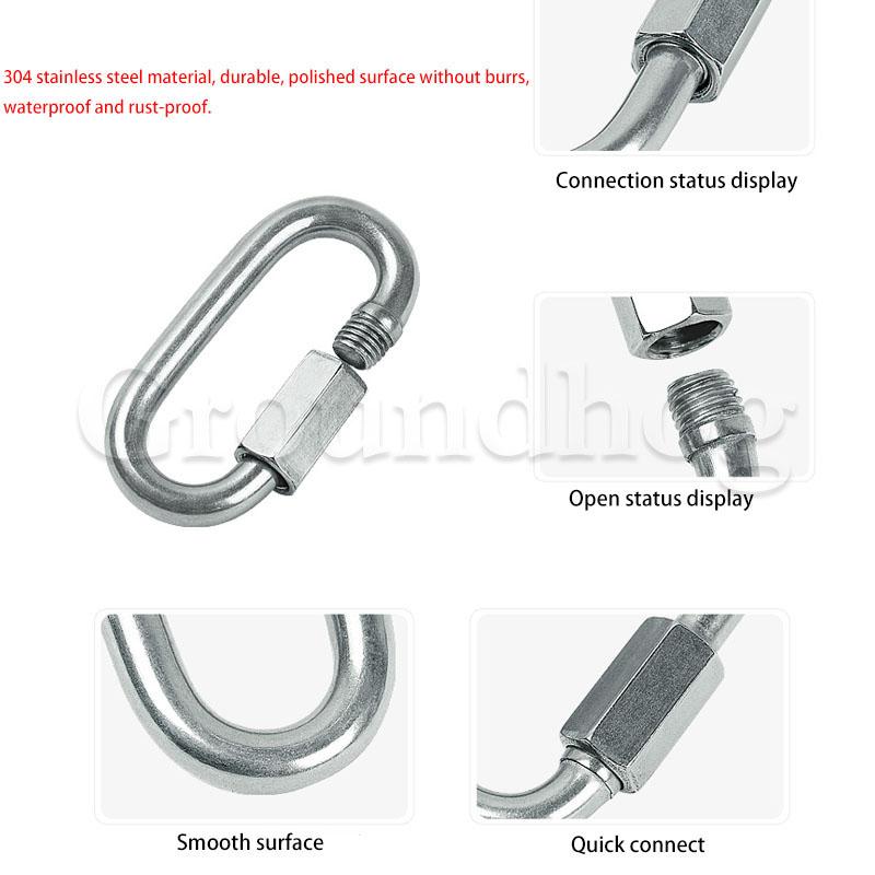 304 Stainless Steel Oval Locking Carabiner Clip, Quick Links, Rope Connector for Trailer, Swing, Hammocks, Cable, Camping