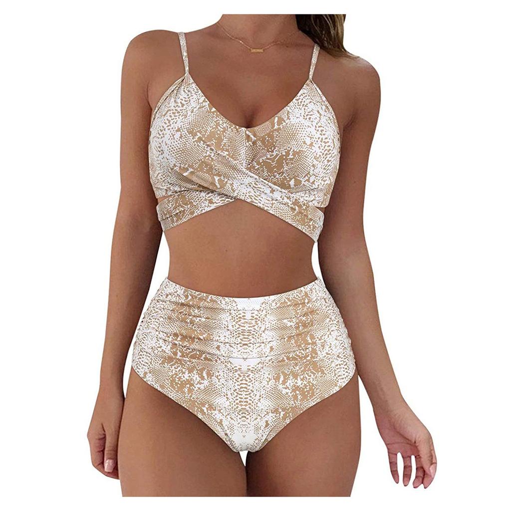 Женский сексуальный комплект бикини с принтом, купальный костюм с пуш-ап, купальник с высокой талией